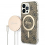 Guess GUBPP13LH4EACSW Dėklas + belaidis įkroviklis Apple iPhone 13 Pro rudas kietas dėklas, 4G Print, MagSafe