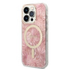 Guess GUBPP14LHJEACSP dėklas + belaidis įkroviklis Apple iPhone 14 Pro, Jungle, rausvas kietas dėklas, MagSafe
