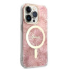 Guess GUBPP14LHJEACSP dėklas + belaidis įkroviklis Apple iPhone 14 Pro, Jungle, rausvas kietas dėklas, MagSafe