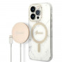 Guess GUBPP14LHMEACSH dėklas + belaidis įkroviklis Apple iPhone 14 Pro baltas kietasis dėklas, Marble, MagSafe