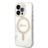 Guess GUBPP14LHMEACSH dėklas + belaidis įkroviklis Apple iPhone 14 Pro baltas kietasis dėklas, Marble, MagSafe