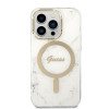 Guess GUBPP14LHMEACSH dėklas + belaidis įkroviklis Apple iPhone 14 Pro baltas kietasis dėklas, Marble, MagSafe