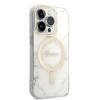 Guess GUBPP14LHMEACSH dėklas + belaidis įkroviklis Apple iPhone 14 Pro baltas kietasis dėklas, Marble, MagSafe