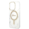 Guess GUBPP14LHMEACSH dėklas + belaidis įkroviklis Apple iPhone 14 Pro baltas kietasis dėklas, Marble, MagSafe