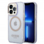 Guess GUHMP14XHTCMU Apple iPhone 14 Pro Max purpurinis kietasis dėklas, Gold Outline Translucent, MagSafe
