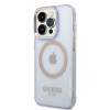 Guess GUHMP14XHTCMU Apple iPhone 14 Pro Max purpurinis kietasis dėklas, Gold Outline Translucent, MagSafe