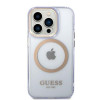 Guess GUHMP14XHTCMU Apple iPhone 14 Pro Max purpurinis kietasis dėklas, Gold Outline Translucent, MagSafe