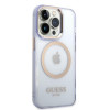 Guess GUHMP14XHTCMU Apple iPhone 14 Pro Max purpurinis kietasis dėklas, Gold Outline Translucent, MagSafe