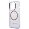 Guess GUHMP14XHTCMU Apple iPhone 14 Pro Max purpurinis kietasis dėklas, Gold Outline Translucent, MagSafe
