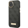 Guess GUHMP14MU4GPRK Apple iPhone 14 Plus / 15 Plus juodas kietasis dėklas, 4G Logo Plate, MagSafe