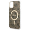 Guess GUBPN61H4EACSW dėklas + belaidis įkroviklis Apple iPhone 11, 4G Print, rudas kietas dėklas, MagSafe
