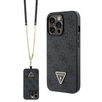 Guess GUHCP13LP4TDSCPK Apple iPhone 13/13 Pro juodas kietasis dėklas, Crossbody 4G Metal Logo
