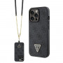 Guess GUHCP13LP4TDSCPK Apple iPhone 13/13 Pro juodas kietasis dėklas, Crossbody 4G Metal Logo