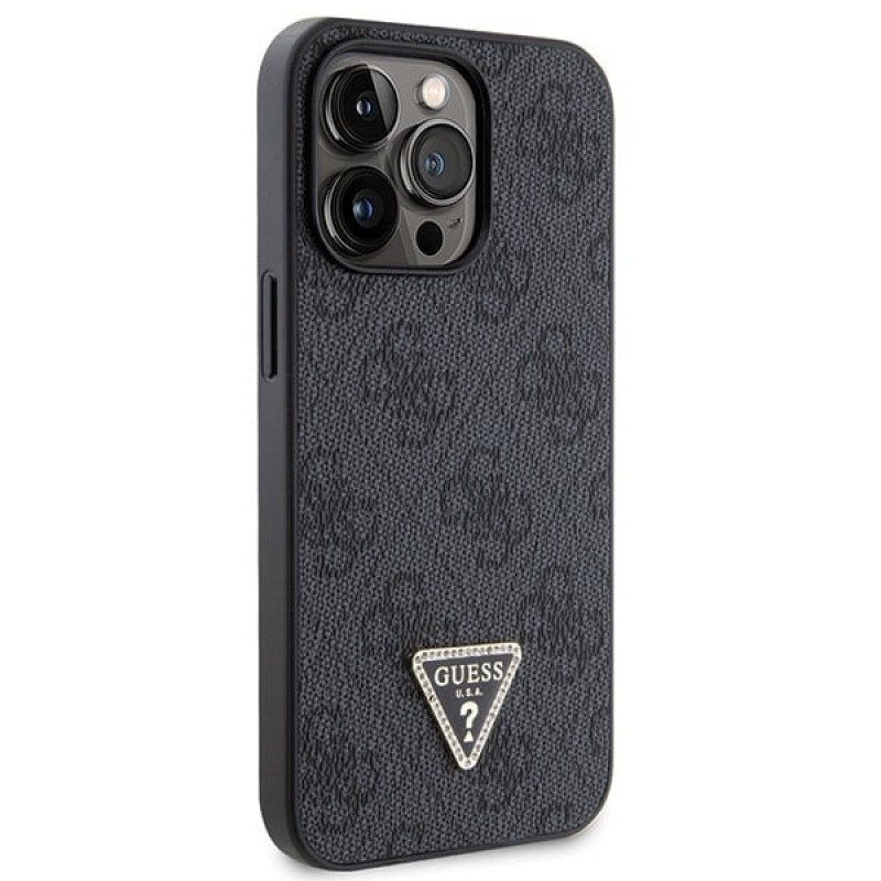 Guess GUHCP13LP4TDSCPK Apple iPhone 13/13 Pro juodas kietasis dėklas, Crossbody 4G Metal Logo