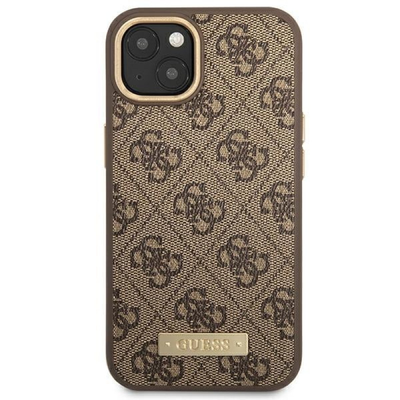 Guess GUHMP14MU4GPRW Apple iPhone 14 Plus / 15 Plus rudas kietas dėklas, 4G Logo Plate, MagSafe