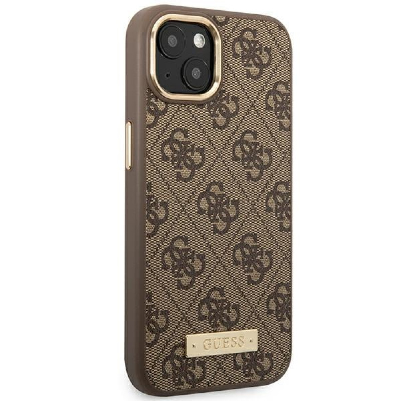 Guess GUHMP14MU4GPRW Apple iPhone 14 Plus / 15 Plus rudas kietas dėklas, 4G Logo Plate, MagSafe