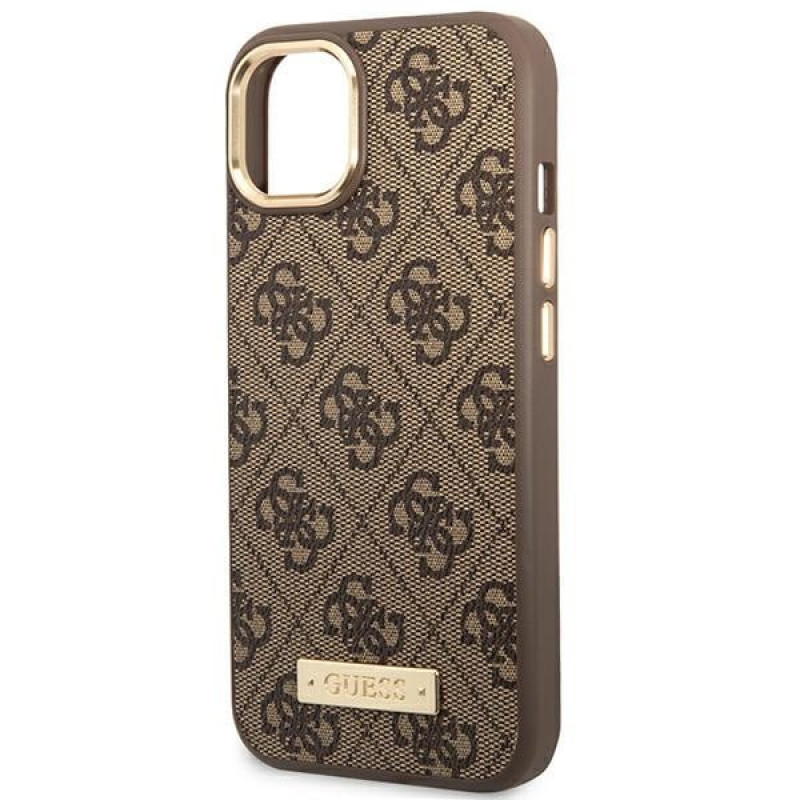 Guess GUHMP14MU4GPRW Apple iPhone 14 Plus / 15 Plus rudas kietas dėklas, 4G Logo Plate, MagSafe