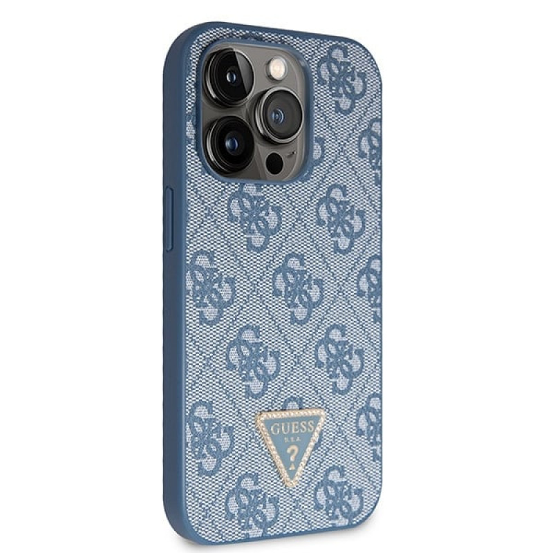 Guess GUHCP14XP4TDSCPB Apple iPhone 14 Pro Max mėlynas kietas dėklas, Crossbody 4G Metal Logo