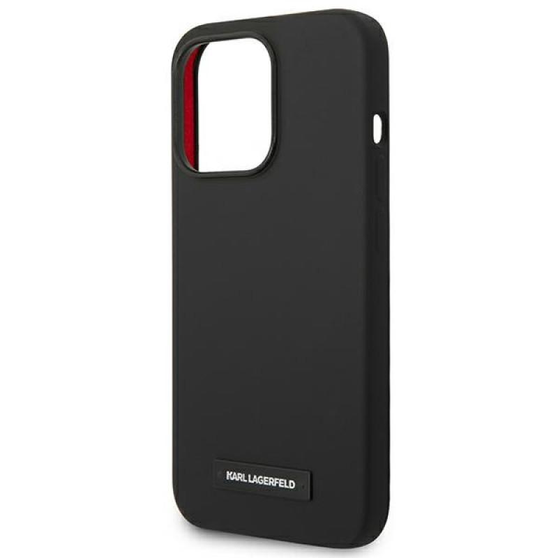 Karl Lagerfeld KLHMP14LSLMP1K Apple iPhone 14 Pro juodas kietasis dėklas, Silicone Plaque, MagSafe