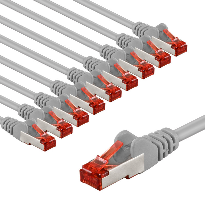 Goobay CAT 6 komutacinis kabelis S/FTP (PiMF), 5 m, pilkas, 10 vienetų rinkinys, varinis laidininkas (CU), be halogenų apvalkalas (LSZH)