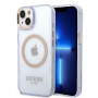 Guess GUHMP14SHTCMU Apple iPhone 14 purpurinis kietasis dėklas, Gold Outline Translucent, MagSafe