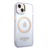 Guess GUHMP14SHTCMU Apple iPhone 14 purpurinis kietasis dėklas, Gold Outline Translucent, MagSafe