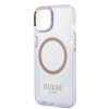 Guess GUHMP14SHTCMU Apple iPhone 14 purpurinis kietasis dėklas, Gold Outline Translucent, MagSafe