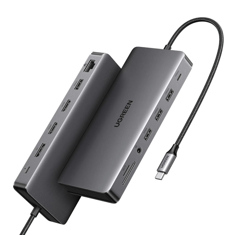Ugreen Revodok Pro 313 USB-C nešiojamojo kompiuterio doko stotis (15978), UGR1851, 100 W, pilka