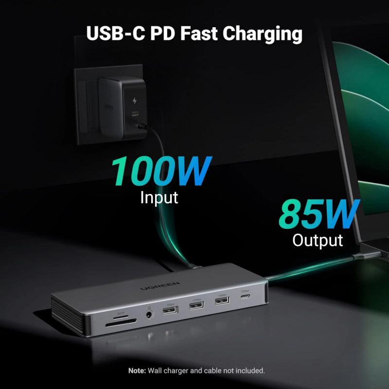 Ugreen Revodok Pro 313 USB-C nešiojamojo kompiuterio doko stotis (15978), UGR1851, 100 W, pilka