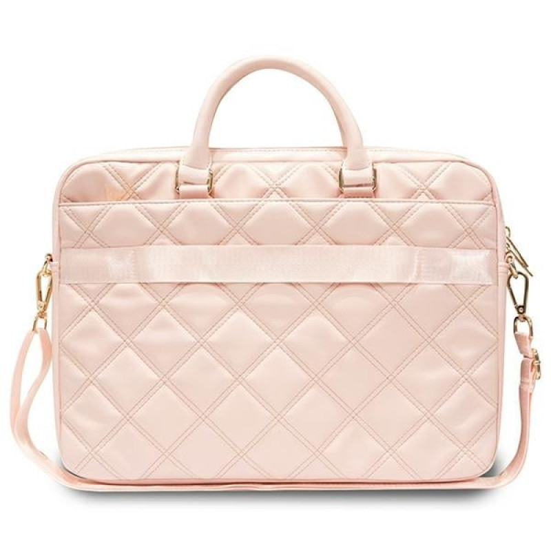 Guess GUCB15ZPSQSSGP 16 colių nešiojamojo kompiuterio krepšys, Quilted 4G, rausvas