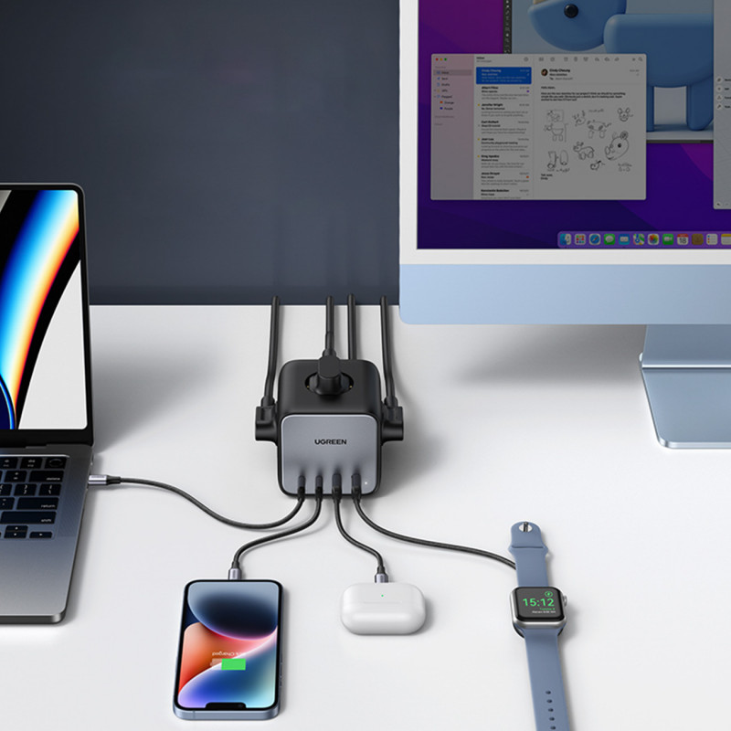 Ugreen CD268 kištukinis prailgintuvas kubas 65W USB-A/USB-C + 3x AC, juodas