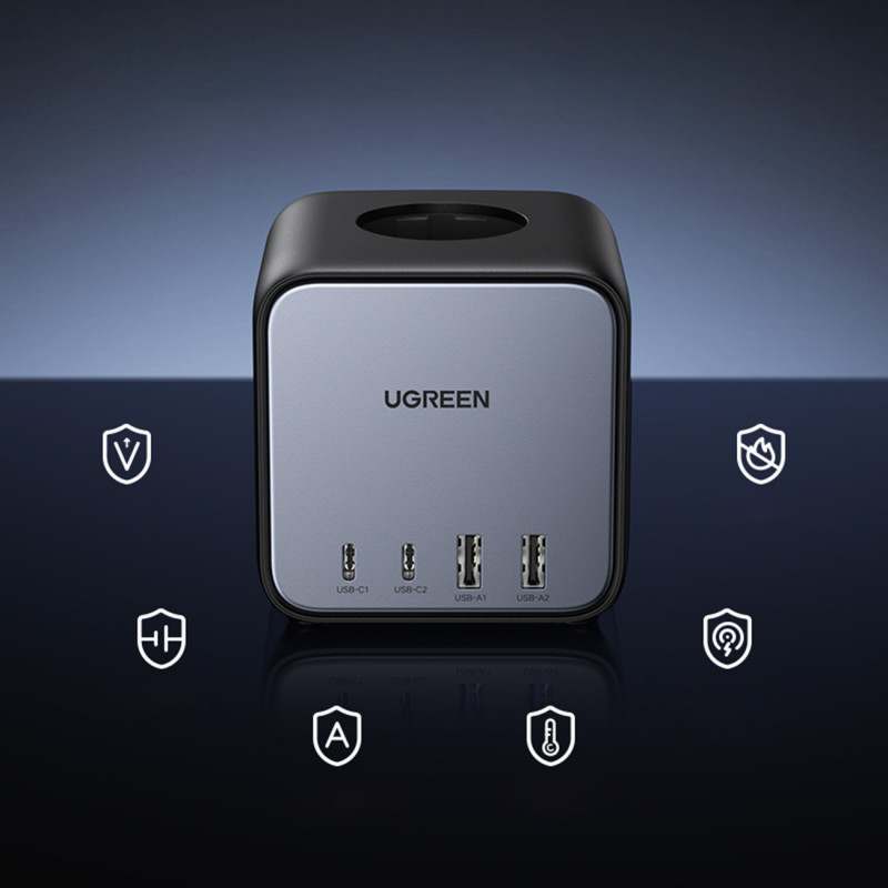 Ugreen CD268 kištukinis prailgintuvas kubas 65W USB-A/USB-C + 3x AC, juodas