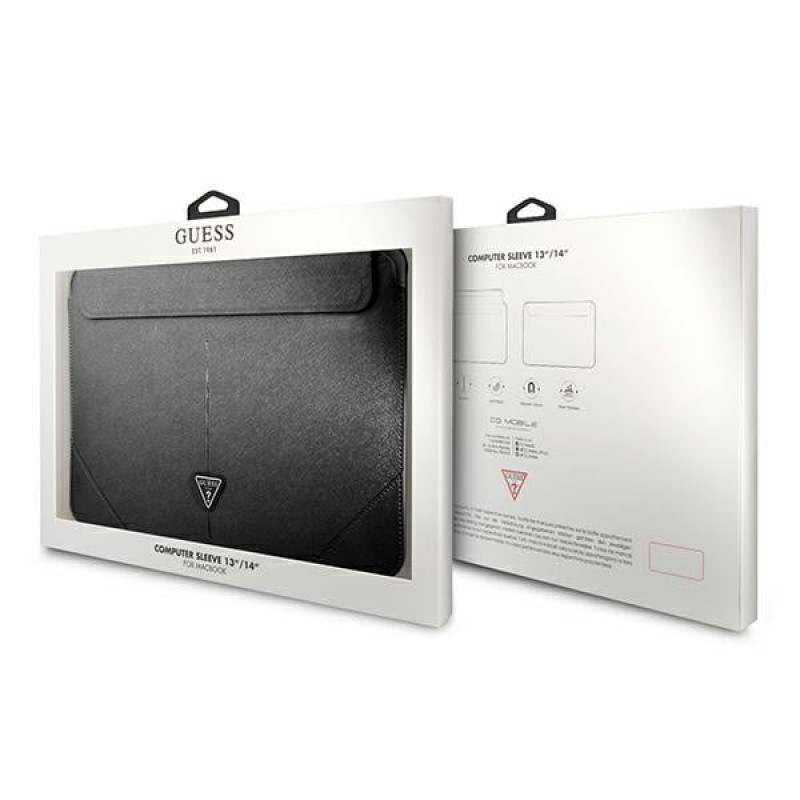 Guess GUCS14PSATLK Saffiano Triangle Logo nešiojamojo kompiuterio įmautė 13/14", juoda