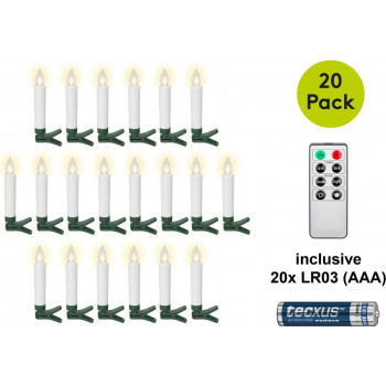 Goobay 75258 belaidės LED kalėdinės eglutės žvakės (20 vnt.), įsk. 20x AAA (LR03), segtukai, nuotolinio valdymo pultas, laikmatis, reguliuojamas šviesumas, šiltai balta (2600 K)