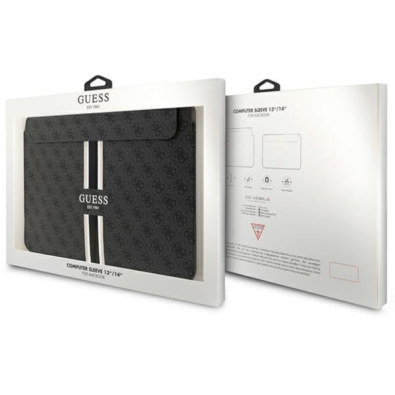 Guess GUCS14P4RPSK nešiojamojo kompiuterio įmautė 14", 4G Printed Stripes, juoda