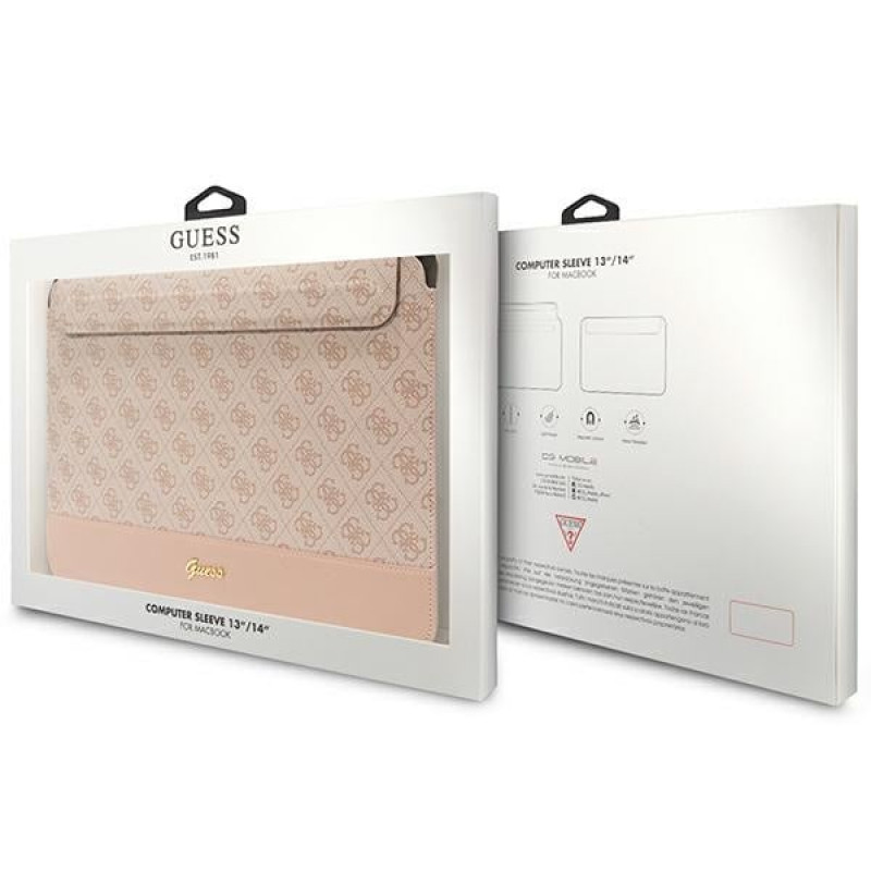 Guess GUCS14PS4SGP nešiojamojo kompiuterio įmautė 14 colių, 4G Stripe Metal Logo, rožinė