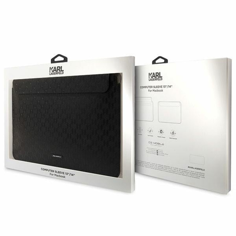 Karl Lagerfeld KLCS14SAKLHPK nešiojamojo kompiuterio dėklas 14", juodas, Saffiano Monogram Plaque