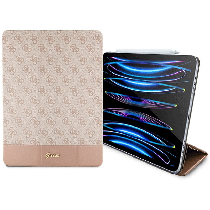 Guess GUFCP12PS4SGP Apple iPad Pro 12.9" (2020/2021/2022, 4th/5th/6th gen) dėklas-knygelė, 4G Stripe Allover, rausvas