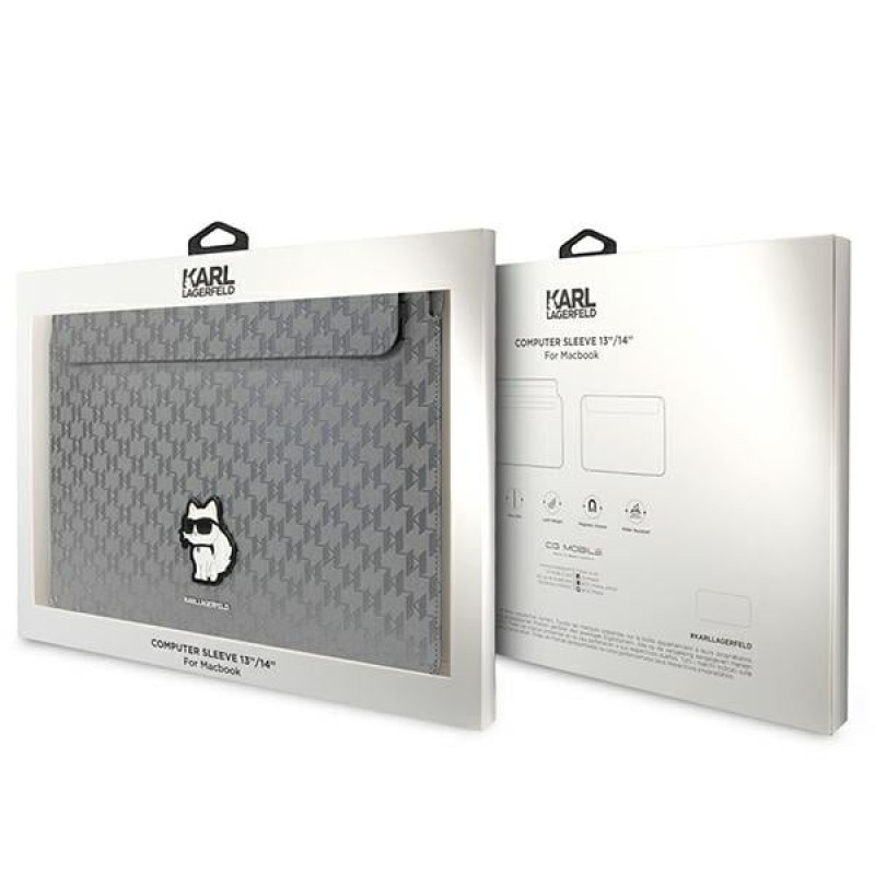 Karl Lagerfeld KLCS14SAKHPCG nešiojamojo kompiuterio įmautė 14", sidabrinė, Saffiano Monogram Choupette