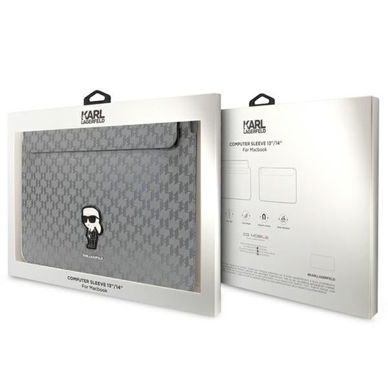 Karl Lagerfeld KLCS14SAKHPKG nešiojamojo kompiuterio įmautė 14", sidabrinė, Saffiano Monogram Ikonik