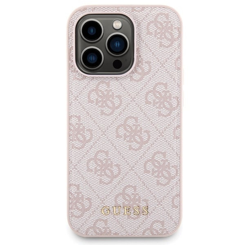 Guess GUBPM5P15X4GEMGP Apple iPhone 15 Pro Max kietasis dėklas + 5000 mAh MagSafe išorinės baterijos rinkinys, 4G Metal Logo, rožinės spalvos