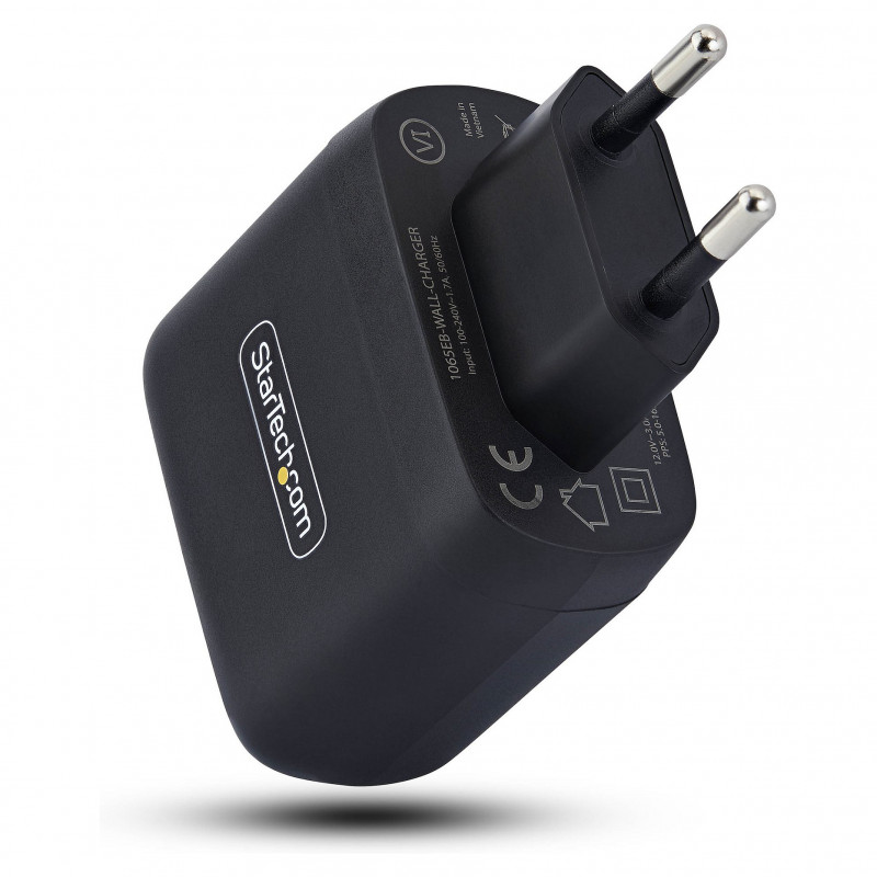 StarTech.com 1065EB-WALL-CHARGER 65 W USB-C GaN nešiojamojo kompiuterio įkroviklis, juodas