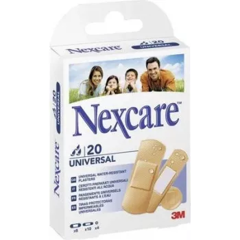3M Nexcare Universal pleistrai, 20 įvairių dydžių juostelės, odos spalvos, pralaidūs orui ir atsparūs vandeniui, be latekso (N0320AS)