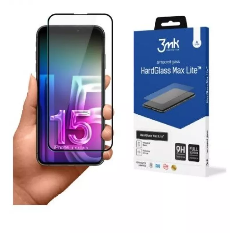3MK Apple iPhone 15 Pro HardGlass Max Lite Grūdinto stiklo ekrano apsauga Juoda