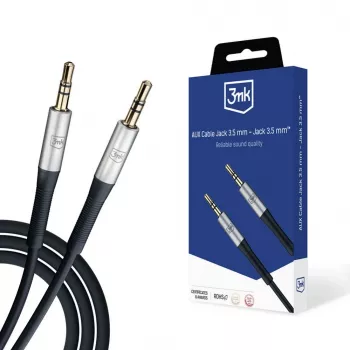 3MK AUX laidas Jack 3,5 mm - Jack 3,5 mm, 1 m, juodas