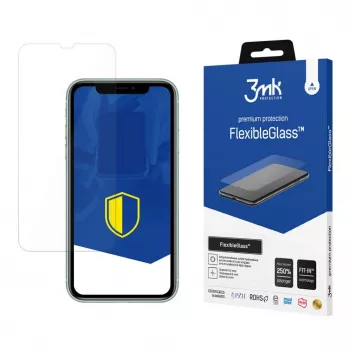 3MK Flexible Glass Screen Protector, skirtas Apple iPhone 11 – hibridinis stiklas, 7H kietumas, 0,3 mm, oleofobinė ir antimikrobinė danga, montavimas be burbuliukų
