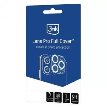 3MK Lens Pro Full Cover grūdinto stiklo fotoaparato objektyvo apsauga, skirta iPhone 14 Pro / 14 Pro Max su aliuminio rėmeliu ir montavimo rėmeliu (1 vnt., juoda)