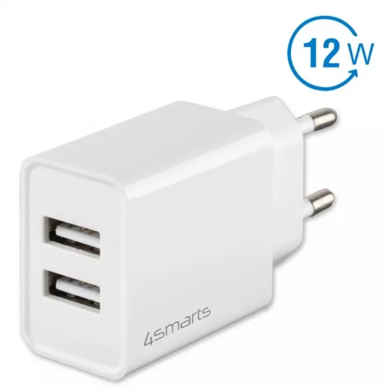 4SMARTS VoltPlug Dual 12W sieninis įkroviklis (be laido), baltas