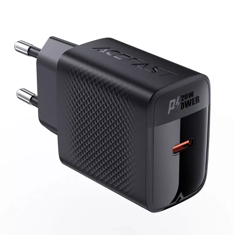 ACEFAST A82 GaN USB-C PD 20W sieninis įkroviklis - juodas