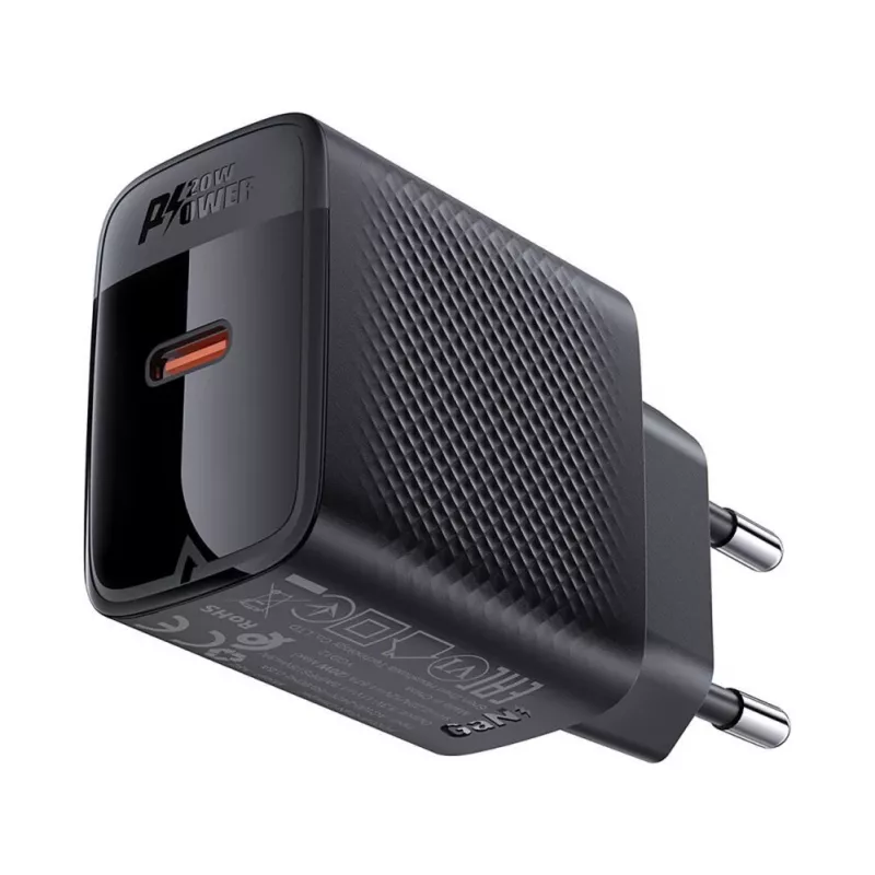 ACEFAST A82 GaN USB-C PD 20W sieninis įkroviklis - juodas